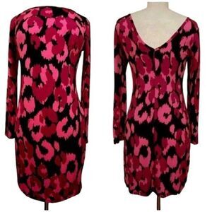 Trina Turk Mod Floral Long Sleeve V-Back Pullover Sheath Dress Bodycon Sz S NEW